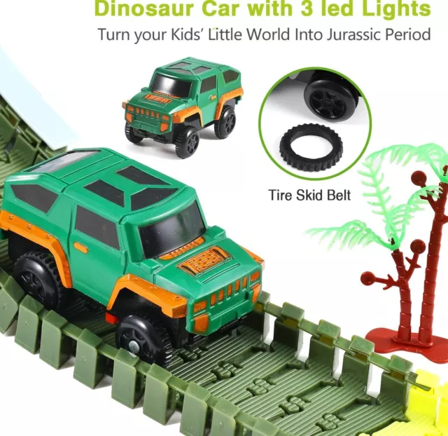 Magic Dino Park Dinosaurier-Spielzeugset Rennstrecke Autobahn mit Jeep Geschenke 3