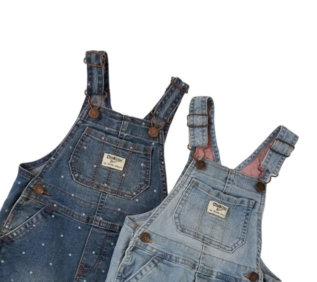 2 Oshkosh Vestbak Jean Overalls Vintage Denim Size 2T Kids Toddler