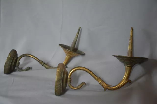 Pair 18Th Century French Gilt Brass Pricket / Spike Wall Sconces