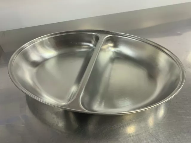 Genware Oval 8in Vegetable Dish with 2 Division Stainless Steel W/O Lid