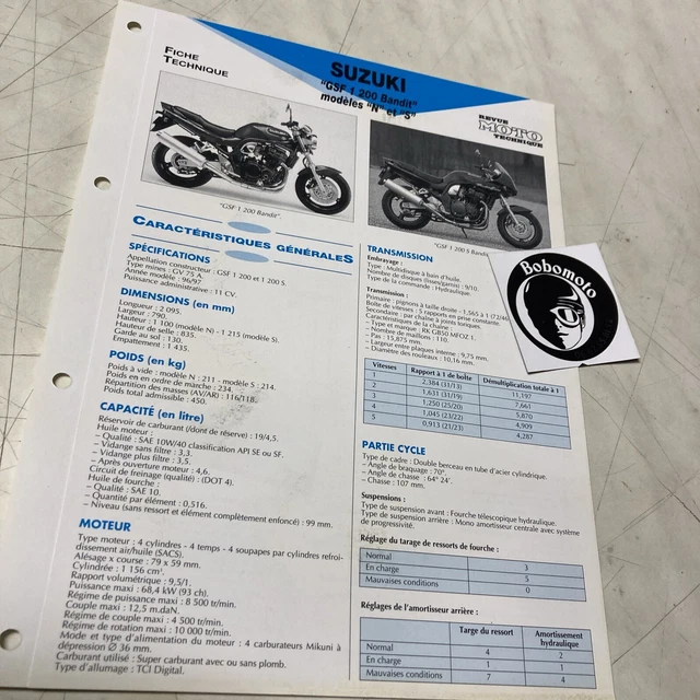 Suzuki GSF1200 BANDIT S N GV75A 1996 1997 GSF 1200 Scheda Tecnica Moto Pistone
