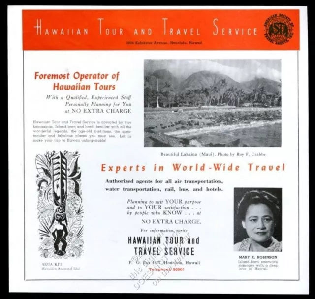 1955 tiki god art Lahaina Maui photo Hawaii Tour and Travel Service print ad