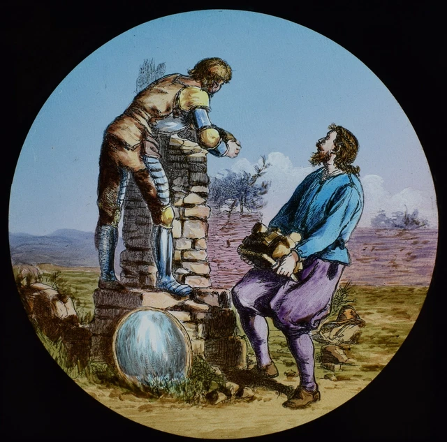 ANTIQUE Magic Lantern Slide PILGRIMS PROGRESS NO80 C1890 BUILDING WELL