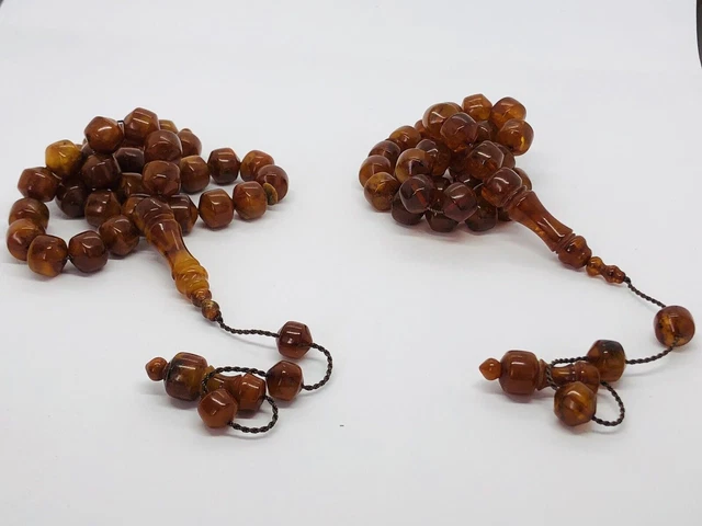 lot 2 pcs Ambre naturel de la Baltique 82,2 grammes ISLAMIQUE 33 perles
