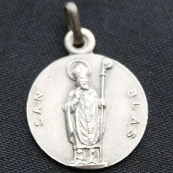 Vintage Sterling Silver SAINT SAN BLAS Medallion Medal Charm