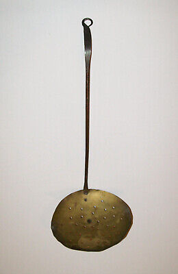 Old Antique Vtg 19th C 1800s Hand Wrought Iron and Brass Open Hearth Strainer