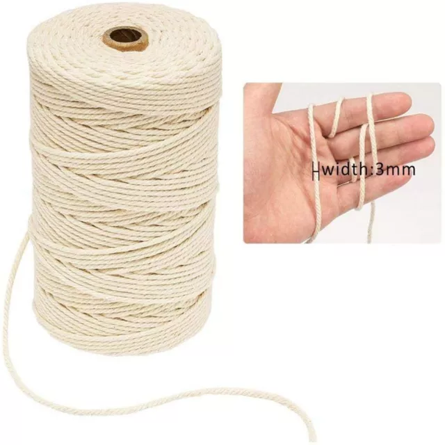 100m Rollo 3 Milímetros Macramé Cuerda Algodón Natural DIY Manualidades Hogar De 2