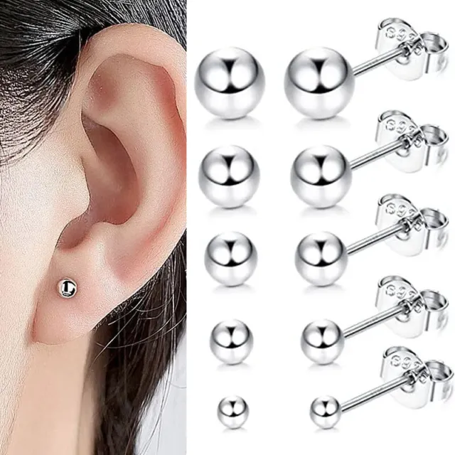 Pair 925 sterling SILVER EARRINGS Plain Ball Stud WOMENS MENS Small Tiny 2mm-6mm