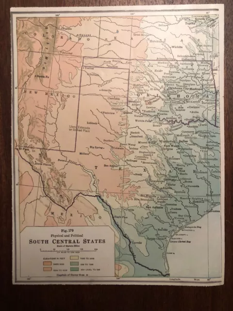 Vintage Color TEXAS / SOUTH CENTRAL STATES  Print Plate 6.5" x 8.5" Unframed