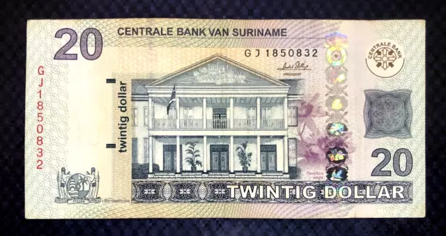 *Rare* 2010 Suriname - 20 Dollars - P#164 - Vf+ - Am2