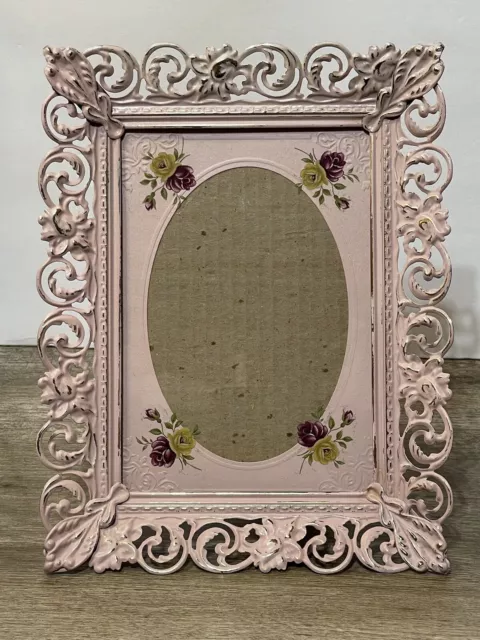 Shabby Chic Style Metal Ornate 5”x7” Pink Roses Photo Frame Cottage Girly READ!