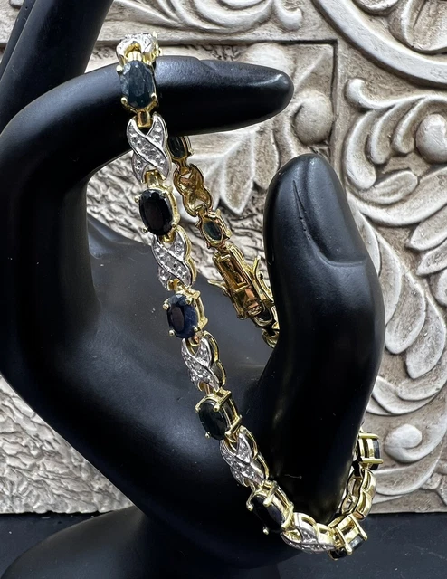 Vintage DBJ Gold Vermeil Silver 925 Sapphire Diamond Accent Tennis Bracelet Hugs Vintage DBJ Gold Vermeil Silver 925 Sapphire Diamond Accent Tennis Bracelet Hugs