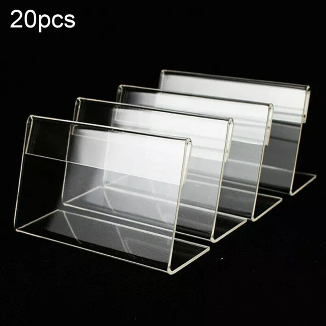 Set of 20 Clear Acrylic L shaped Price Tag Holders Rack Label Stand Display