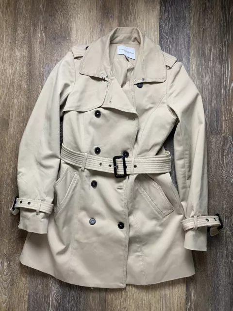 Carolina Belle Montreal Womens Trench Coat Small Tan Double Breasted w Belt