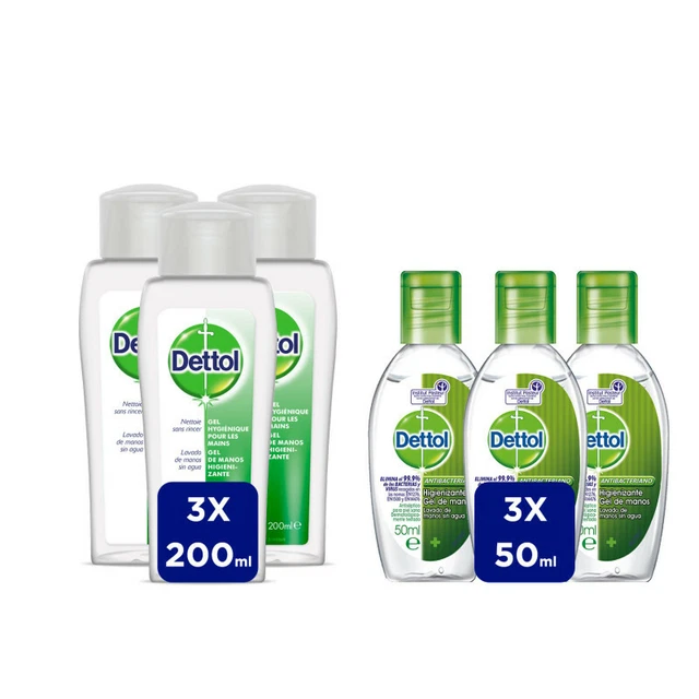 Dettol - Gel Hidroalcoholico Higienizante de Manos - 3x50 ml + 3x200 ml