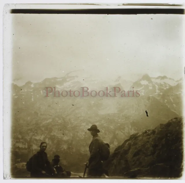 FRANCE Montagne Le col du Vallier 1927 Photo Plaque de verre Stereo Vintage 