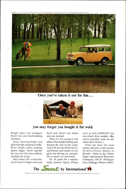 1965 International Scout soft top SUV golf course print ad nostalgic c8