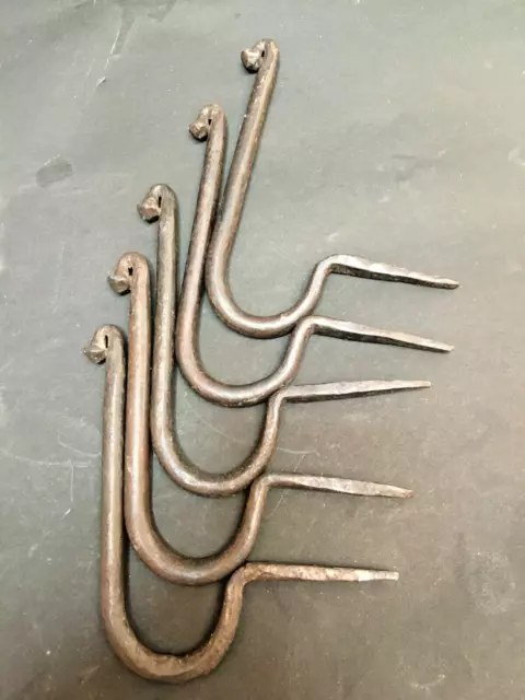 Old Vintage Handcrafted Peacock Shape Iron Wall Hook Coat Rack Hanger Set Of 10