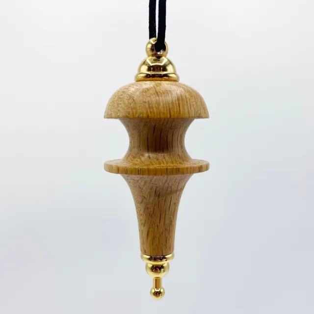 Unique Handmade Turned Oak Wood Ornament with Gold Tone Metal Accents