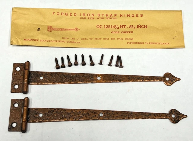 STRAP HINGES 2 Antique Forged Iron 8 3/4" McKinney NO Offset Olde Copper Finish