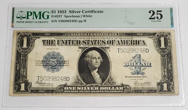 1923 $1 Dollar Large Size Silver Certificate Note Fr#237 Speelman / White PMG 25