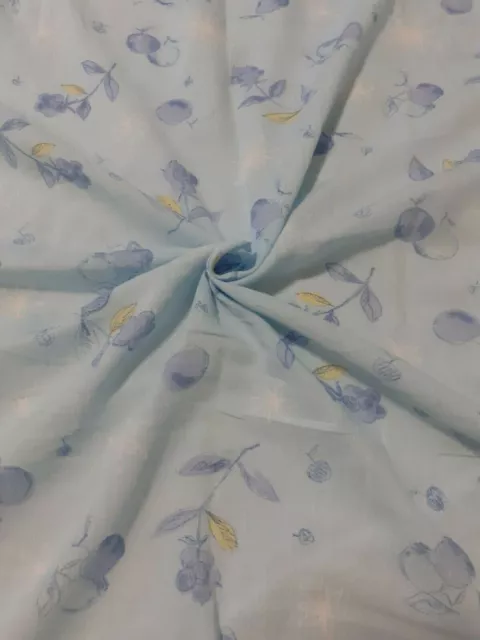 Cotton Cheesecloth Fabric Gauze Crinkled Floral And Fruits Printed Blue Colour