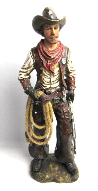 VTG Western Cowboy Lawman Holding Rifle & Rope "the Roper" resin figurine 18"
