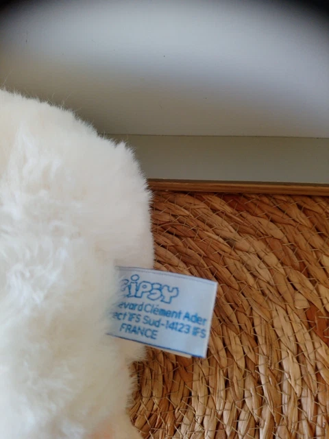 Peluche doudou singe paresseux blanc 20 cm Gipsy état neuf + cadeau 3