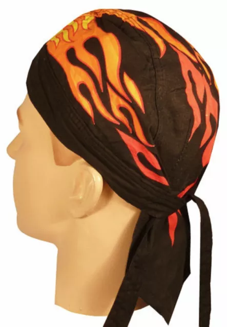 FRONT FLAMES FITTED Tied Bandana Skull Cap HEAD WRAP DOO Do Du RAG Dorag Durag