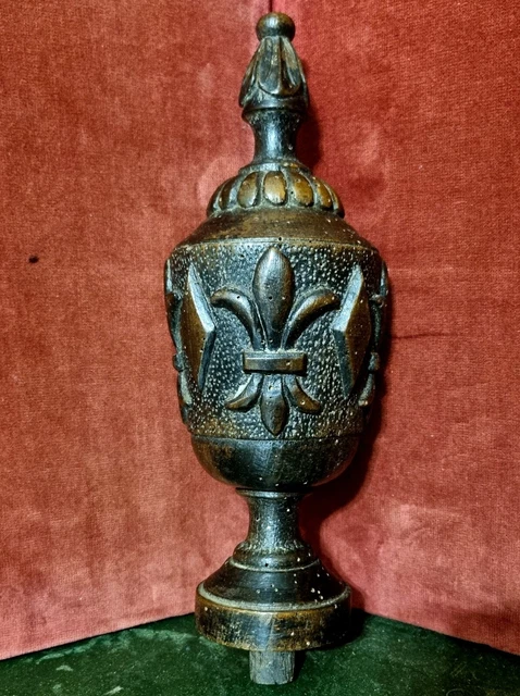 Fleur de lis wood carving newel post finial Antique french architectural salvage