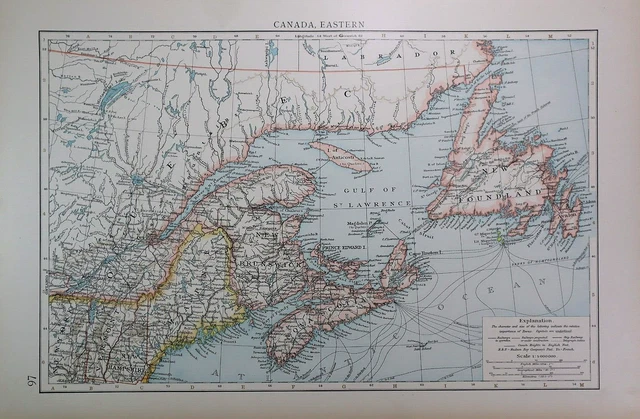 Old (11x17) 1908 Time's Atlas Map ~ CANADA MARITIME PROVINCES ~Free S&H ~Inv#490