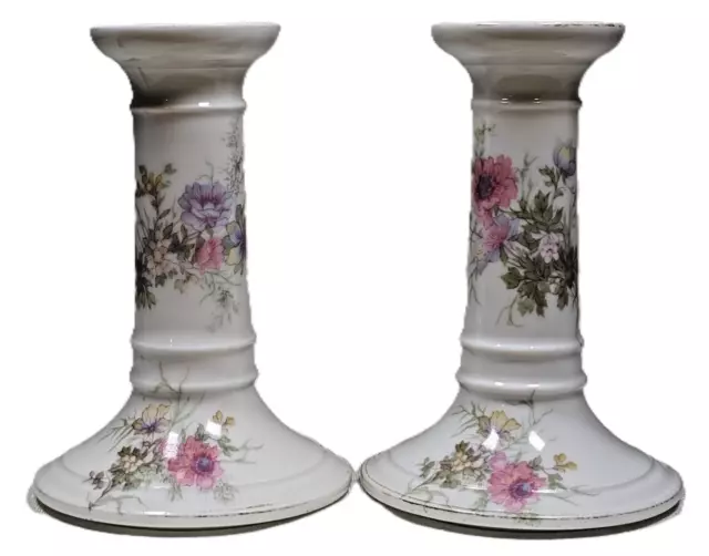 Vintage Limoges ~ A. Lanternier, France ~ Porcelain Candlesticks ~ Matching Pair