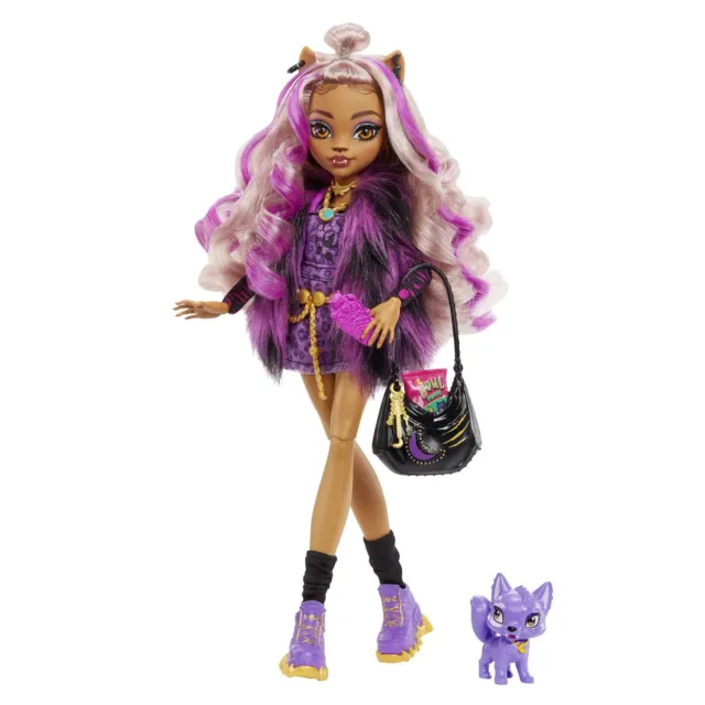 Monster High Crescent Clawdeen Wolf Doll, Fashion Werewolf Doll with Pink and Bl