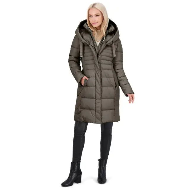 Tahari Casey Fitted Puffer Coat for Women-Quilted Winter Coat with Bib