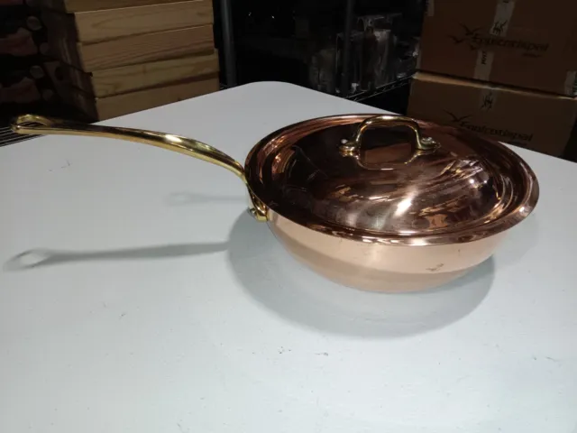 Mauviel M'150B 1.5mm Copper Curved Sauté Pan With Lid & Brass Handles, 3.7-Qt