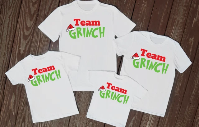 T-shirt Natale famiglia abbinata squadra grinch cotone xmas bambini stagionali adulti