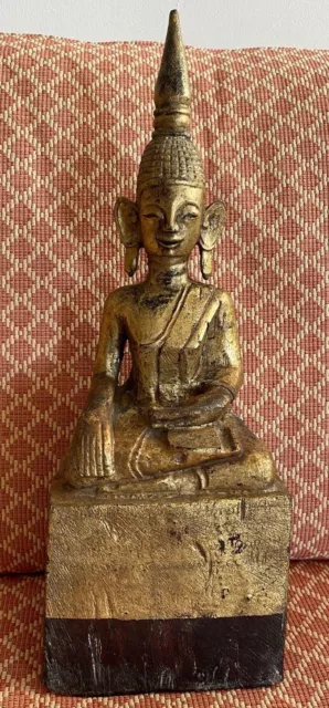 Vintage Hand-carved Gold Wooden Burmese Buddha Gilded Traveling Buddha Figure