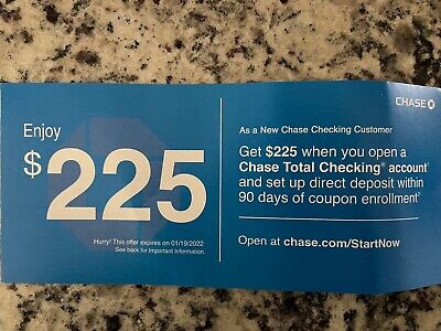 Chase Bank $225 Bonus Checking Account Opening Coupon Exp. 1/19/2022