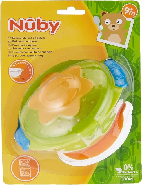 Nuby ID5322, mikrowellenfähige Fütterungsschüssel mit Deckel und rutschfestem Fuß