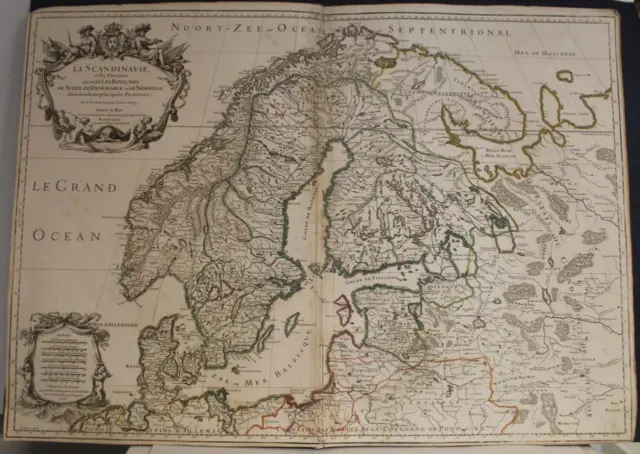 Scandinavian Peninsula 1708 Jaillot Large Antique Original Copper Engraved Map