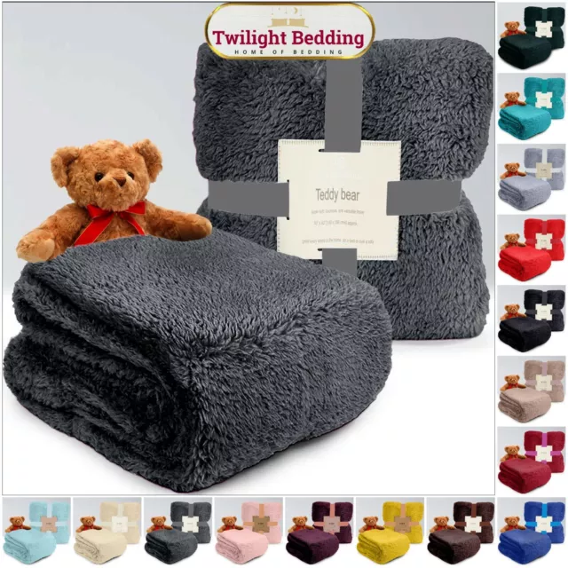 Teddy Bear Fleece Throw Over Bed Large Bedspread Soft Cuddly Warm Sofa Blankets