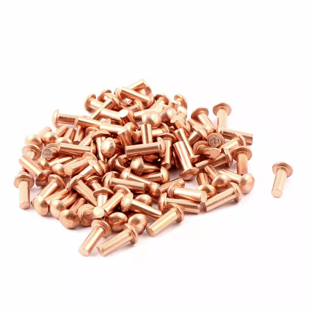 100 Pcs 1/8" x 5/16" Round Head Copper Solid Rivets Fasteners M3 x 8mm