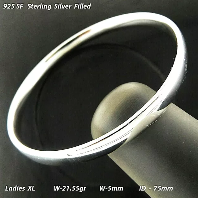 Bangle Real 925 Sterling Silver Filled Solid Bracelet Ladies XL W : 5mm  Sz 75mm