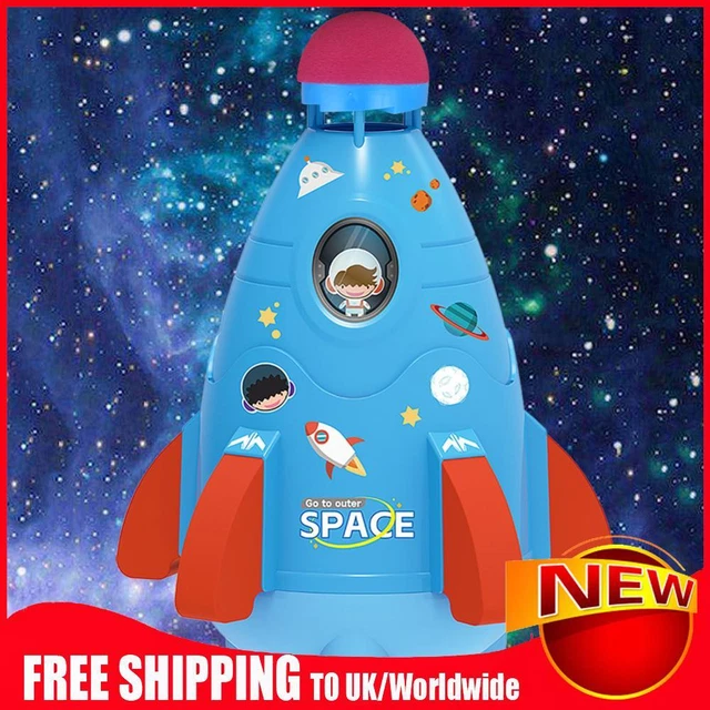 Space Rocket Sprinklers Rotating Water Powered Launcher Summer Fun Toys (Blue)