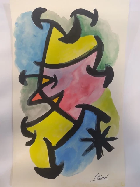 Joan Miro, Vintage Acrylic/Guache Painting. Signed Art, Year 1971, Rare Art. Joan Miro, Vintage Acrylic/Guache Painting. Signed Art, Year 1971, Rare Art.