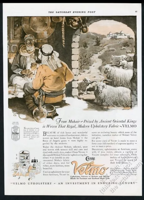 1927 Angora goat herd Chase Velmo mohair velvet upholstery vintage print ad