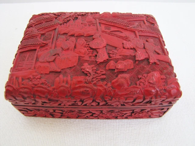 Antique Chinese Chinese Export Red Cinnabar Lacquer Box
