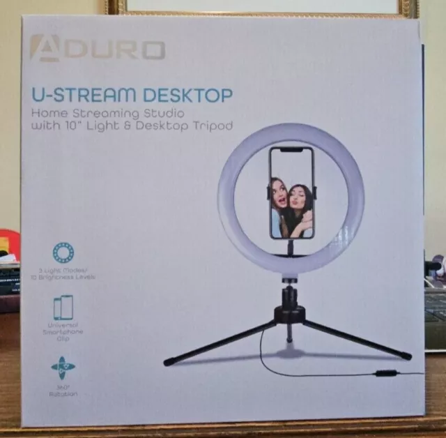 Aduro U-Stream 10" Selfie Ring Light with Phone Tripod Stand 360 Rotation