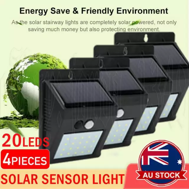 4PCS 20 LED Solar IP65 PIR Motion Sensor Light Garden Outdoor Security Lights