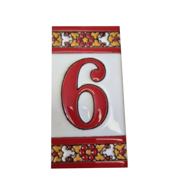 Genuine 11 x 5.4 cm Roja Hand-Painted Spanish Ceramic Number Tiles